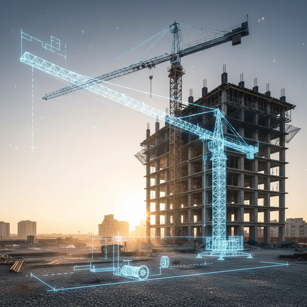 Construction crane blueprint overlay